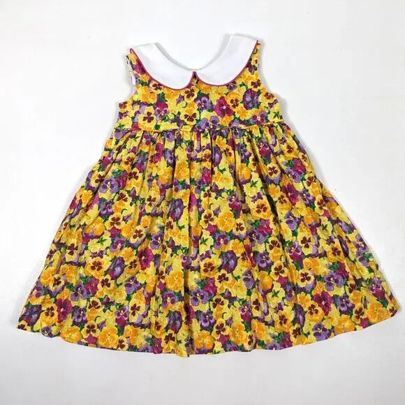 Vintage Austin & Ashley Dress Girls Size 4T Floral Pansy Sundress - Picture 1 of 6